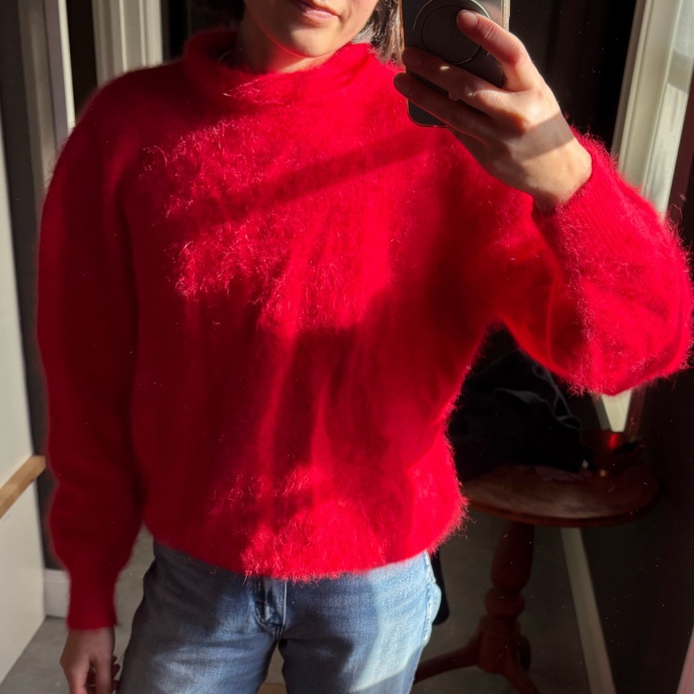 Vintage Orly Red Angora Wool Fuzzy Sweater
